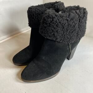 UGG Boots Charlee Ankle Boots Stacked Heel Wool Lined Genuine Leather Black 7